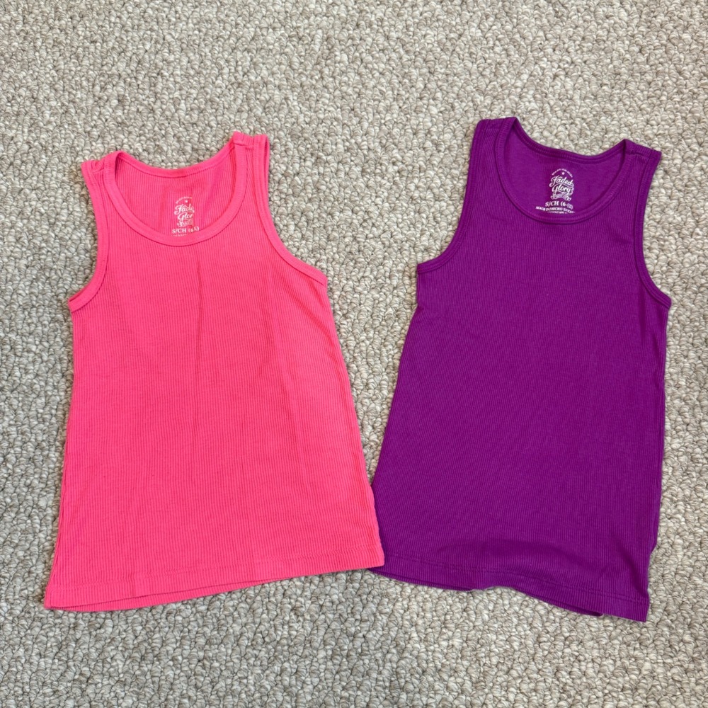 Faded Glory Girls Ribbed Tank Top Bundle Pink‎ Purple Size S 6-6X 2 Pack